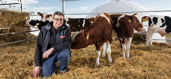 Mireille Meylan zu Besuch auf einem Testbetrieb, im eingestreuten Auslauf.